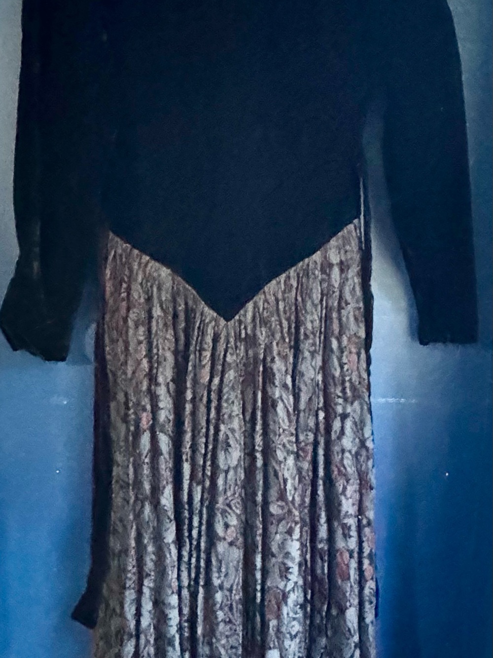 Norma Kamali Black Top with Floral Brown Maxi Dress